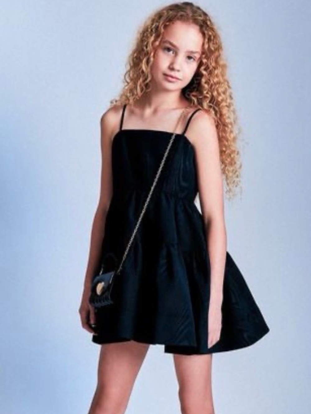 Bardot Black Tiered Mini Dress with Spaghetti Straps